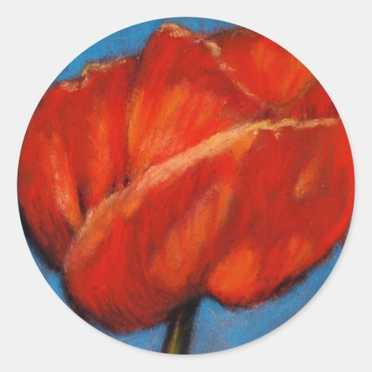 FELROOD KLAPROOS RONDE STICKER (Voorkant)