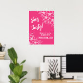 Felroze 30e Verjaardagsfeest Welkom Poster (Thuiskantoor)
