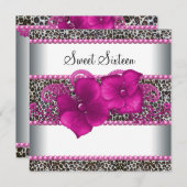 Felroze Luipaard Sweet Sixteen Verjaardagsfeestje Kaart (Voorkant / Achterkant)