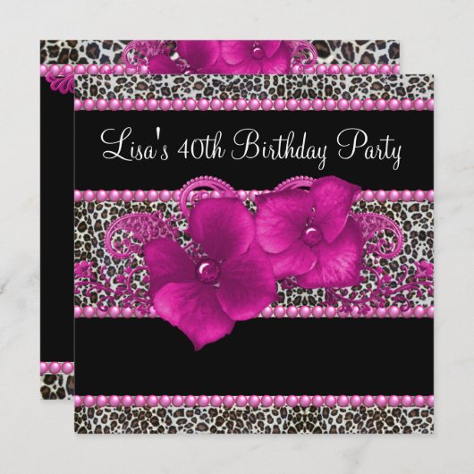 Felroze Luipaard Vrouw 40e Verjaardagsfeestje Kaart (Voorkant / Achterkant)