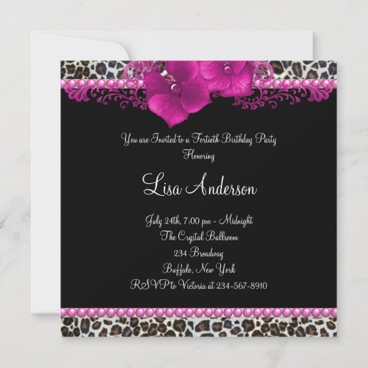 Felroze Luipaard Vrouw 40e Verjaardagsfeestje Kaart (Achterkant)