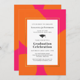 Felroze Oranje Trendy Afstudeerfeestje Kaart