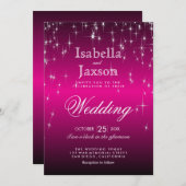 Felroze Sterrenlichten Trouw Uitnodiging (Voorkant / Achterkant)