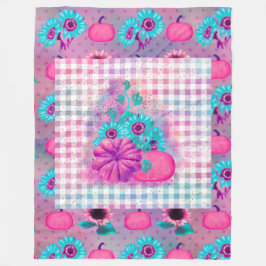 FELROZE VALPOMPOENEN & AQUA ZONNEBLOEMEN FLEECE DEKEN