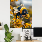Felt Bumblebee op Bloeiende Bloemen Poster (Thuiskantoor)