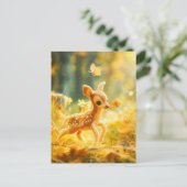 Felt Fawn in Sunny Clearing met Butterfly Briefkaart (Staand voorkant)