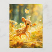Felt Fawn in Sunny Clearing met Butterfly Briefkaart (Voorkant)