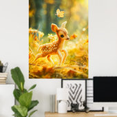 Felt Fawn in Sunny Clearing met Butterfly Poster (Thuiskantoor)