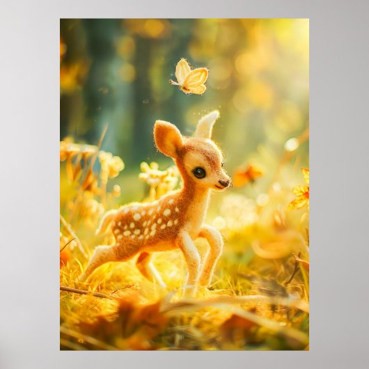 Felt Fawn in Sunny Clearing met Butterfly Poster (Voorkant)