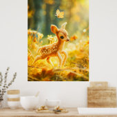 Felt Fawn in Sunny Clearing met Butterfly Poster (Keuken)