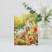 Felt Hare in kleurrijke bloemenweide Briefkaart (Staand voorkant)