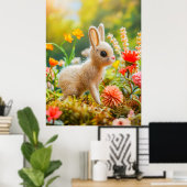 Felt Hare in kleurrijke bloemenweide Poster (Thuiskantoor)
