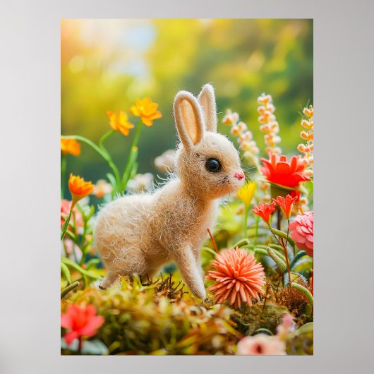 Felt Hare in kleurrijke bloemenweide Poster (Voorkant)