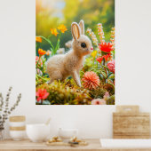 Felt Hare in kleurrijke bloemenweide Poster (Keuken)