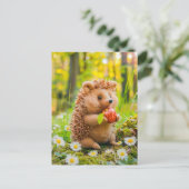 Felt Hedgehog met Apple in Daisy Patch Briefkaart (Staand voorkant)