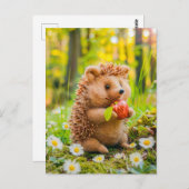 Felt Hedgehog met Apple in Daisy Patch Briefkaart (Voorkant / Achterkant)