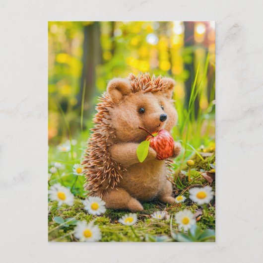 Felt Hedgehog met Apple in Daisy Patch Briefkaart (Voorkant)