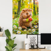 Felt Hedgehog met Apple in Daisy Patch Poster (Thuiskantoor)