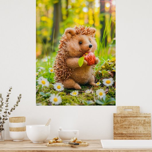 Felt Hedgehog met Apple in Daisy Patch Poster (Keuken)