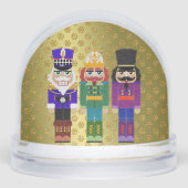 Felt Look Nutcracker Soldiers Faux Gold Glitter Sneeuwbol (Voorkant)