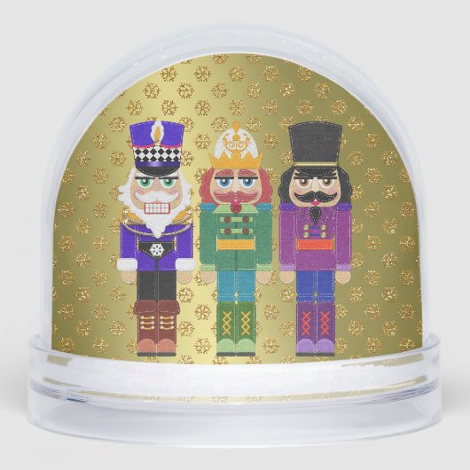 Felt Look Nutcracker Soldiers Faux Gold Glitter Sneeuwbol (Voorkant)