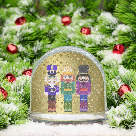 Felt Look Nutcracker Soldiers Faux Gold Glitter Sneeuwbol (Kerstmis)