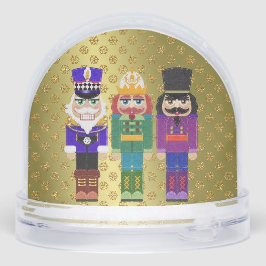 Felt Look Nutcracker Soldiers Faux Gold Glitter Sneeuwbol (Achterkant)