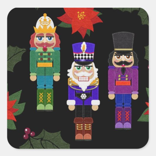 Felt Look Nutcrackers Soldiers Whimsical Vierkante Sticker (Voorkant)