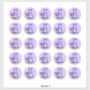 Felt Style Lavender Monogram Rounds Sticker