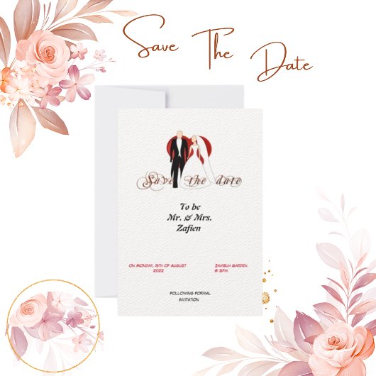 Felt White Paper Hart en tekst Save The Date Kaart