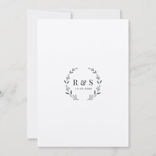 Felt White Premium Rustic Leaf Monogram Weddenscha Kaart (Achterkant)