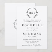 Felt White Premium Rustic Leaf Monogram Weddenscha Kaart (Voorkant / Achterkant)