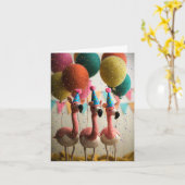 Felted Flamingos Verjaardag Kaart met Ballonnen (Gele Bloem)