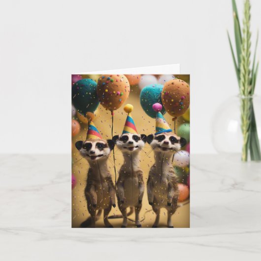 Felted Meerkats Verjaardag Kaart met Ballons (Voorkant)