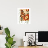 Felted Monarch Butterfly Floral Folk Art Poster (Thuiskantoor)