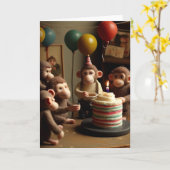 Felted Monkeys Birthday Party Wenskaart Kaart (Gele Bloem)