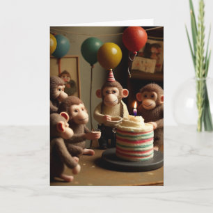 Felted Monkeys Birthday Party Wenskaart Kaart