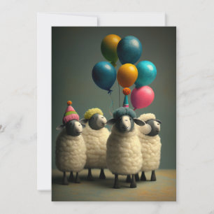 Felted Sheep Birthday Party Flat Wenskaart Bedankkaart