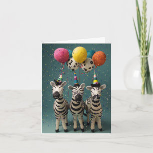 Felted Zebras Verjaardag Kaart met Ballonnen