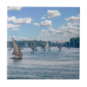 Feluccas varen langs de Nijl - Aswan, Egypte Tegeltje