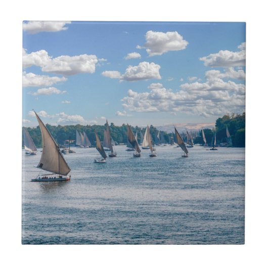 Feluccas varen langs de Nijl - Aswan, Egypte Tegeltje (Voorkant)