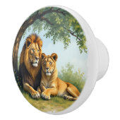 Female and Male Lions under a Tree Keramische Knop (Rechts)