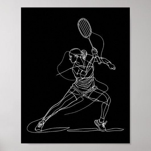 Female Badminton Player Drawing Shuttle Game For G Poster (Voorkant)