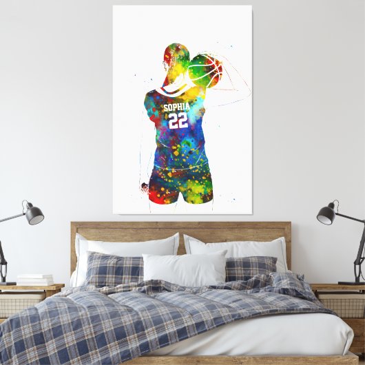 Female Basketball Player Canvas Afdruk (Insitu (Slaapkamer))