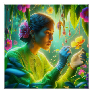 Female Botanist Doing Her Work in a Garden on Wall Perfect Poster