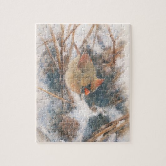 Female Cardinal Winter Watercolor Legpuzzel (Verticaal)