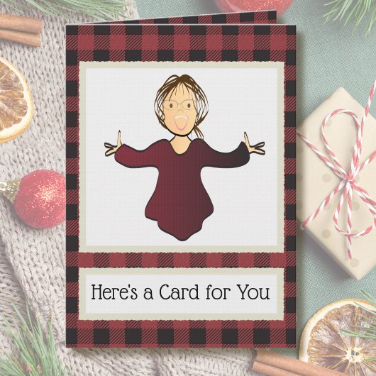 Female Cartoon Funny Thank You Christmas Gift Kaart