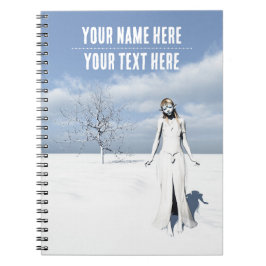 Female elf walking in the snow. Customizable text Notitieboek