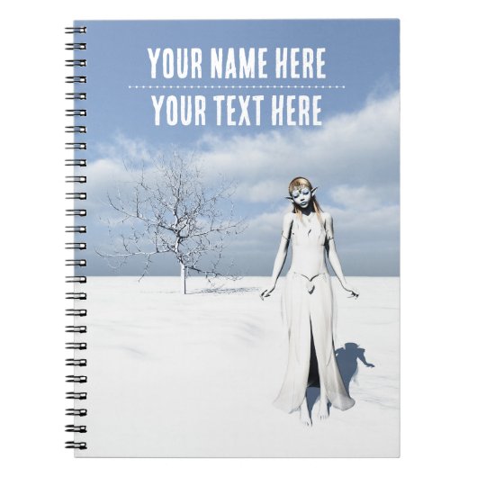 Female elf walking in the snow. Customizable text Notitieboek (Voorkant)