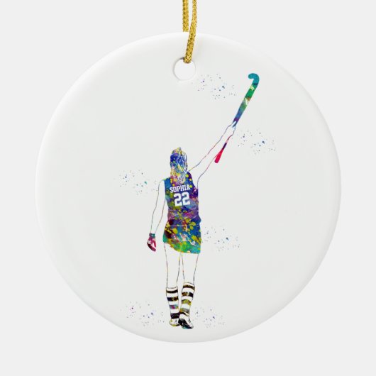 Female Field Hockey Player Keramisch Ornament (Voorkant)